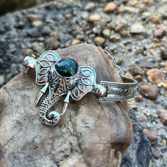 Tibet Style Elephant Bracelet Silver Tone 8.5in Boho Hippie - Picture 6 of 8